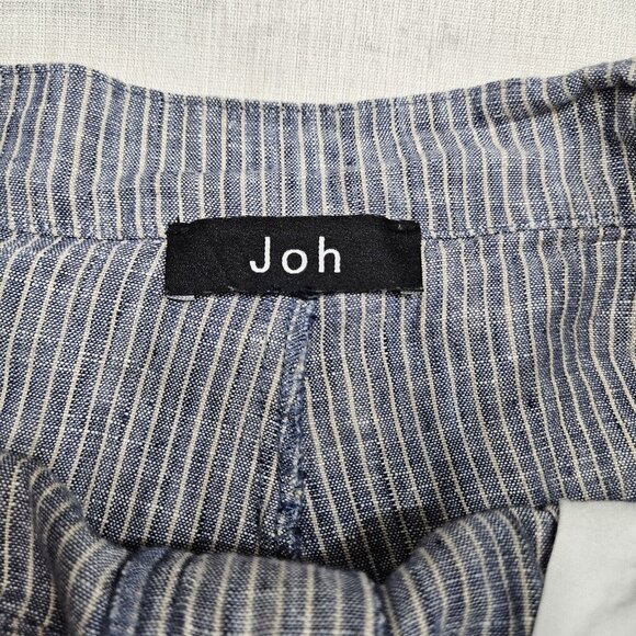 Joh‎ Blue & White Striped Linen High Waist Shorts With Belt & Button Details - Picture 3 of 12
